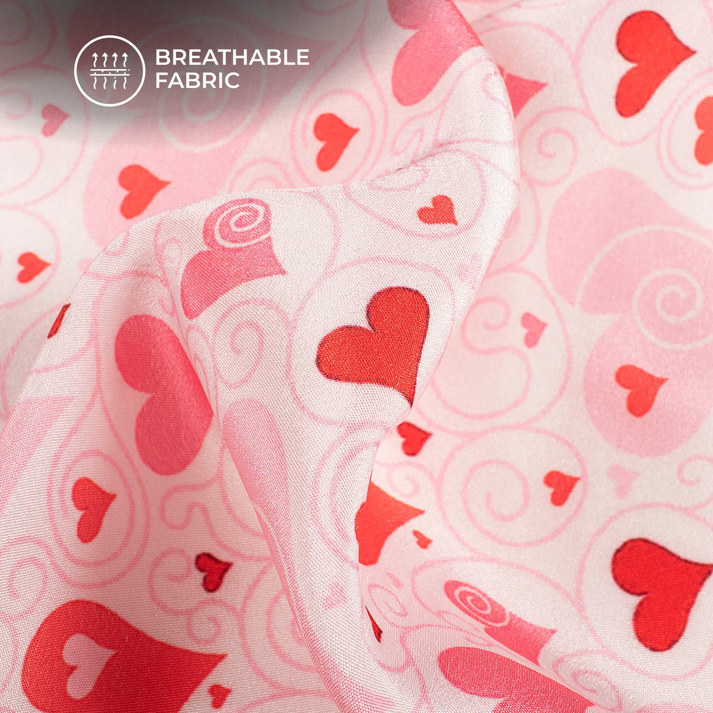Seamless Quirky Heart Printed Crepe Silk Fabric