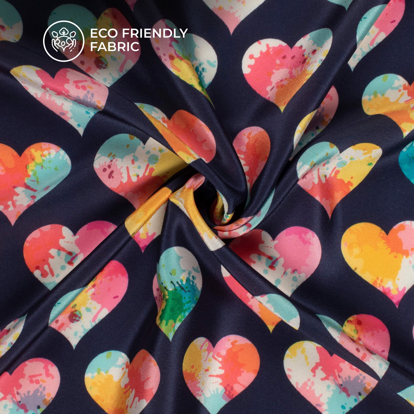 Multi-Color Heart Printed Crepe Silk Fabric