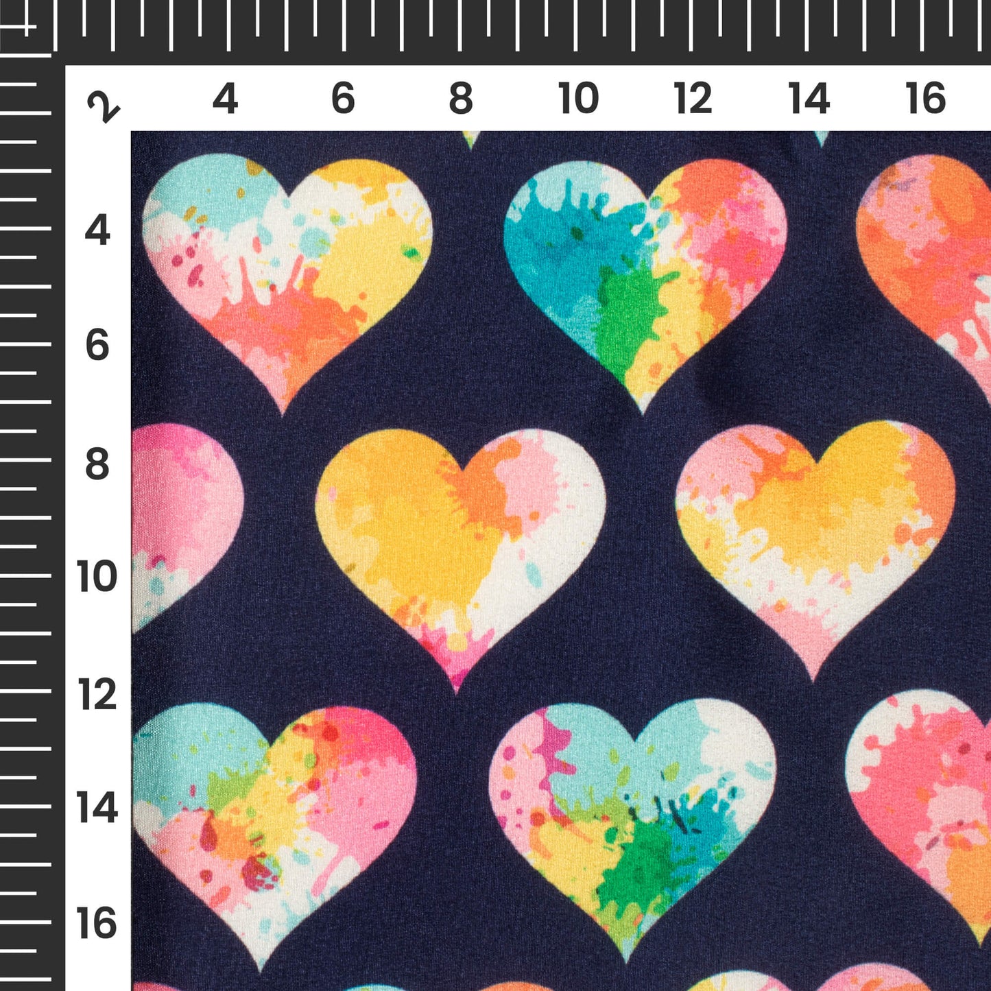Multi-Color Heart Printed Crepe Silk Fabric