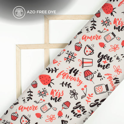 Red And Black Quirky Printed Crepe Silk Fabric