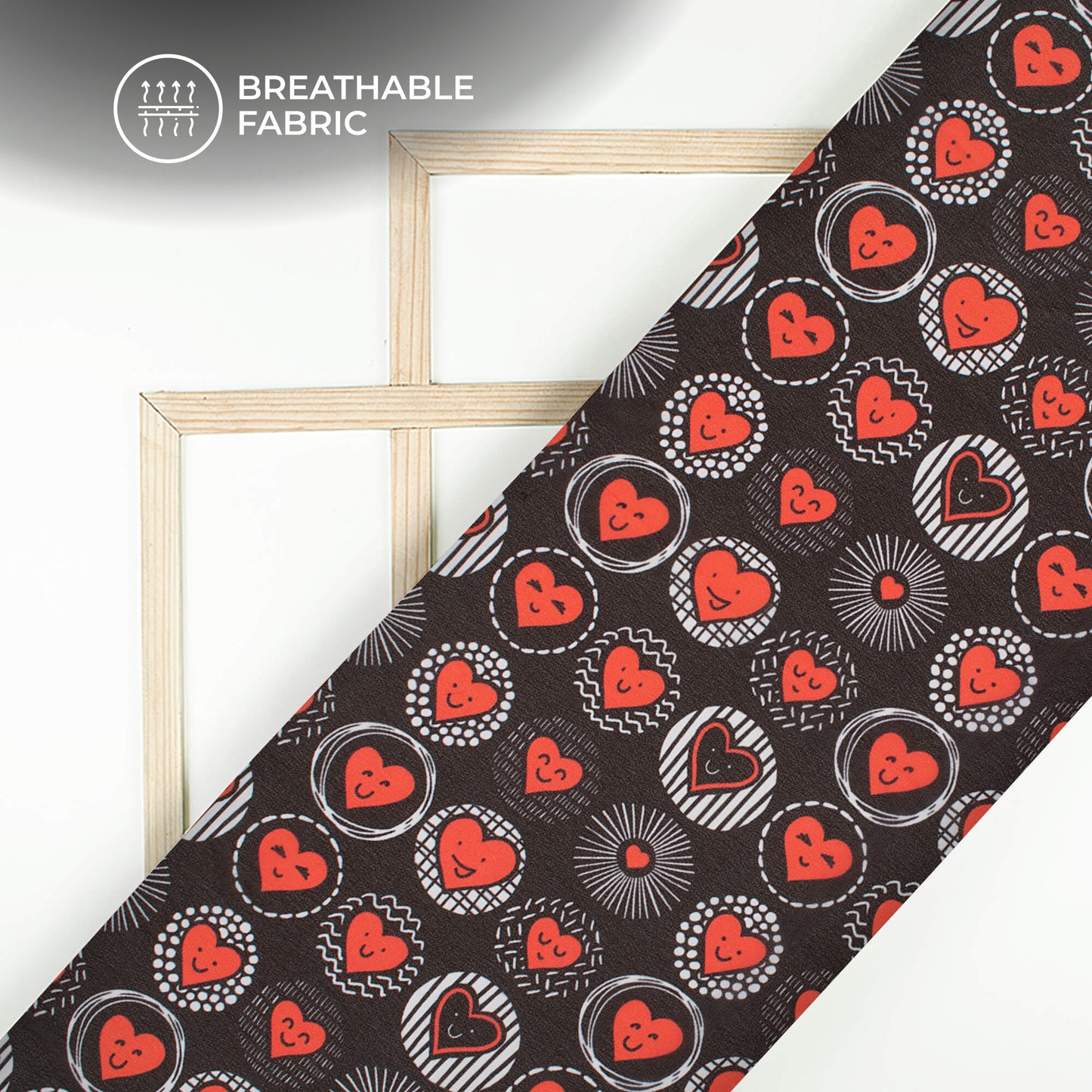 Geometric Smiley Heart Printed Georgette Fabric
