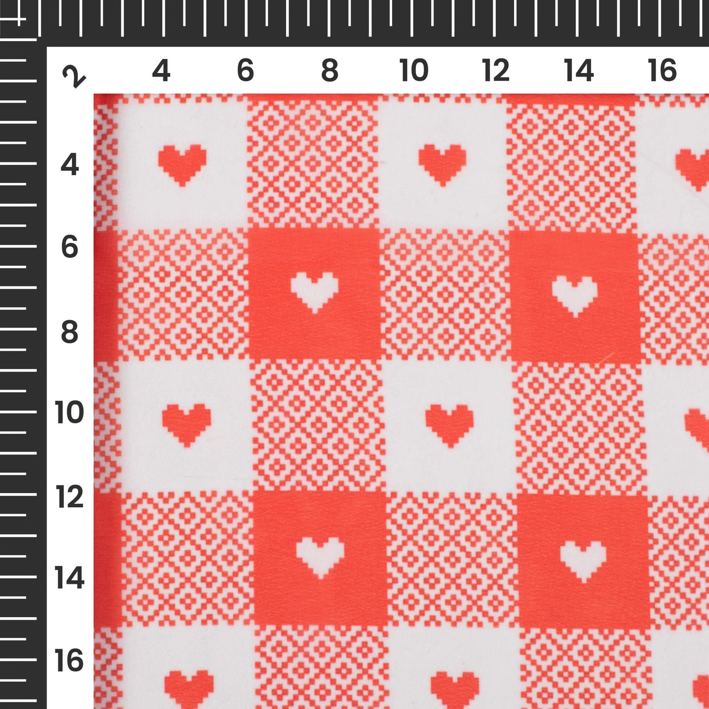 Red And White Checkered With Mini Heart Printed Georgette Fabric