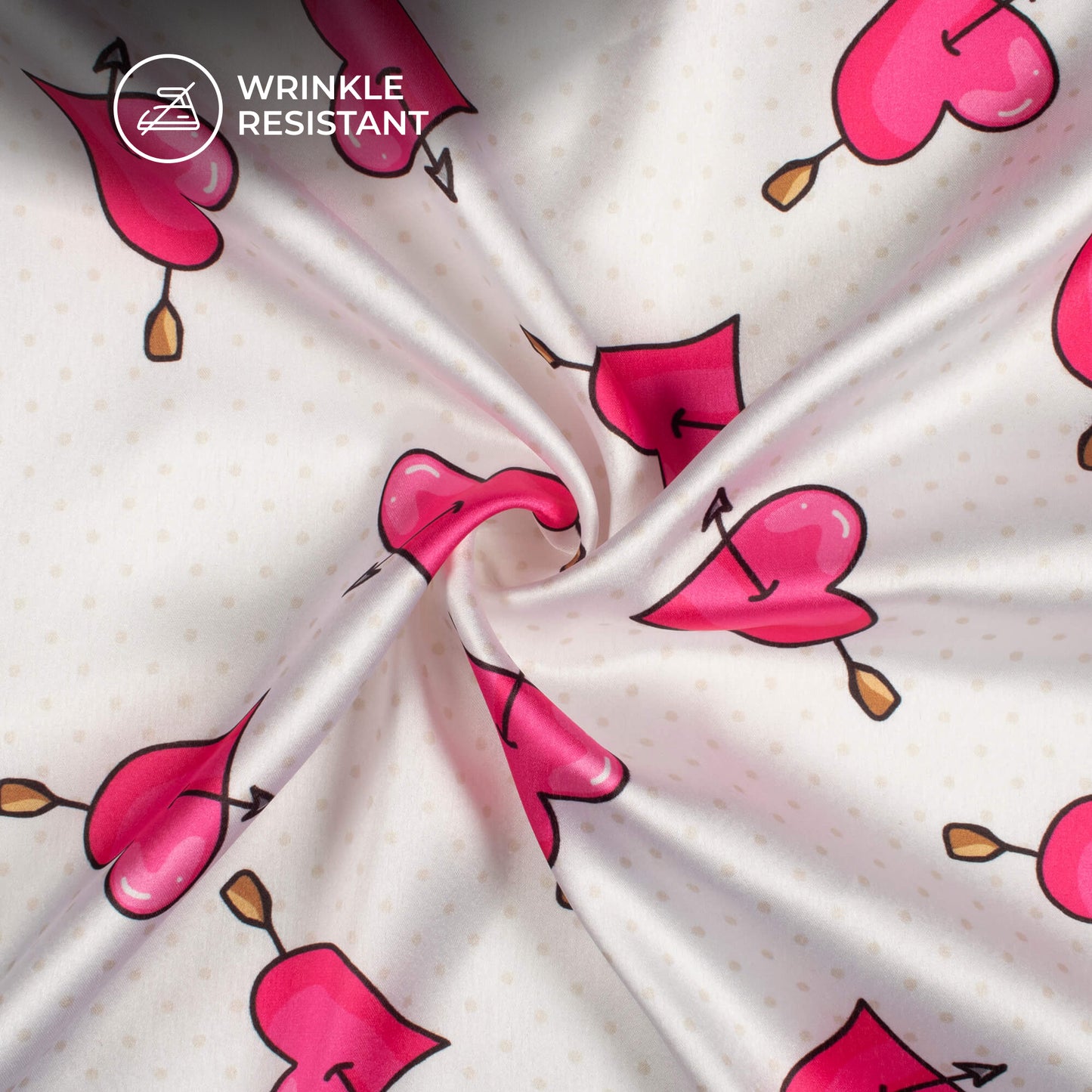 Trendy Valentine's Quirky Printed Japan Satin Fabric
