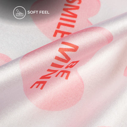 Pink Heart And Quirky Printed Japan Satin Fabric