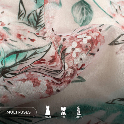 Stylish Leaf Digital Print Poly Chinnon Chiffon Fabric
