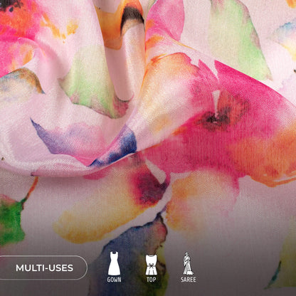 Beautiful Floral Digital Print Poly Chinnon Chiffon Fabric