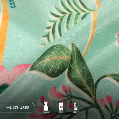 Vintage Floral Digital Print Poly Chinnon Chiffon Fabric
