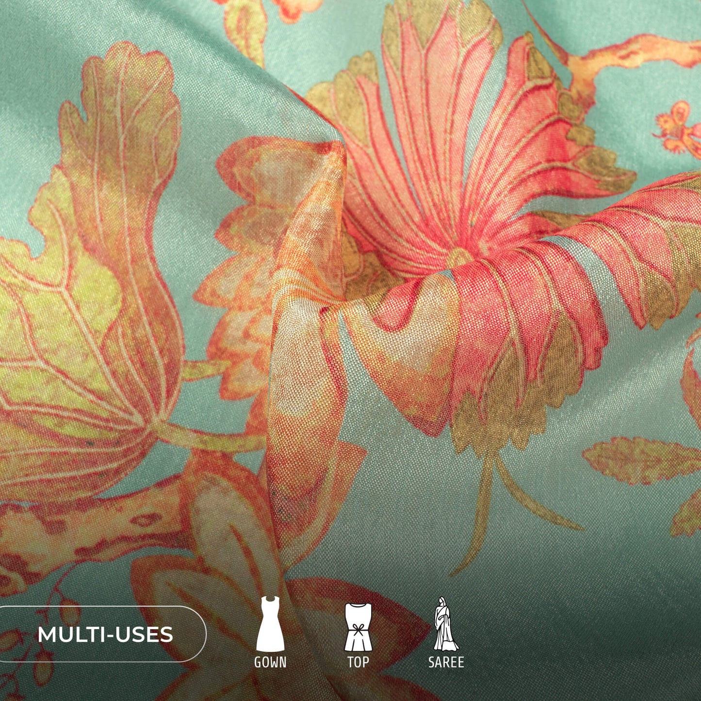 Floral Digital Print Poly Chinnon Chiffon Fabric