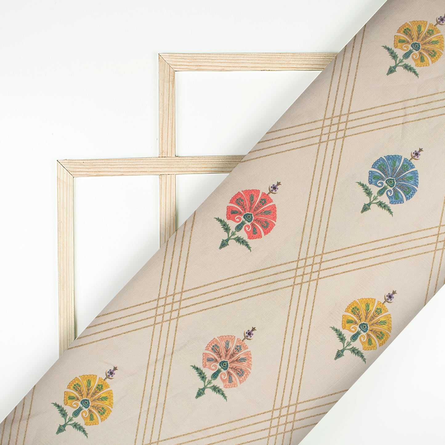 Vintage Floral Digital Print Kota Doria Fabric