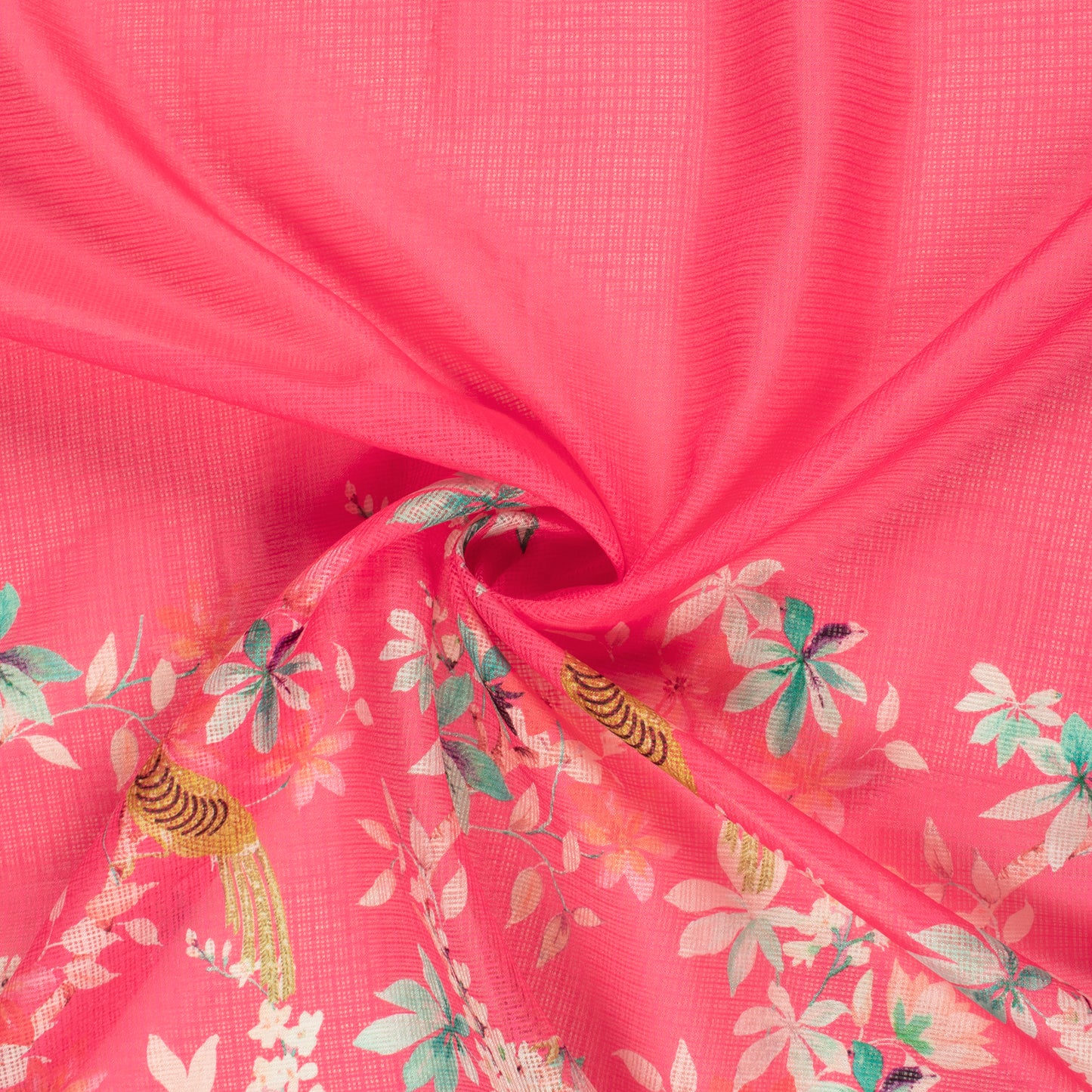 Hot Pink Floral Daman Digital Print Kota Doria Fabric