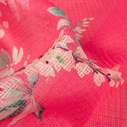 Hot Pink Floral Daman Digital Print Kota Doria Fabric