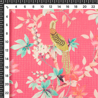 Hot Pink Floral Daman Digital Print Kota Doria Fabric