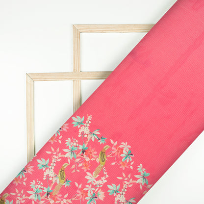 Hot Pink Floral Daman Digital Print Kota Doria Fabric
