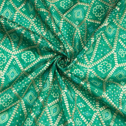 Trendy Bandhanii Position Print On Sequins Embroidery Chinnon Chiffon Fabric