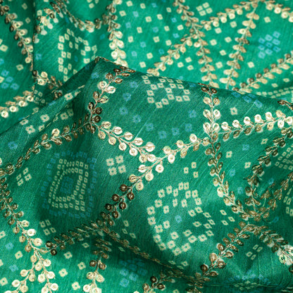 Trendy Bandhanii Position Print On Sequins Embroidery Chinnon Chiffon Fabric