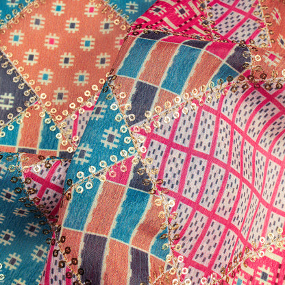 Tempting Geometric Position Print On Sequins Embroidery Chinnon Chiffon Fabric