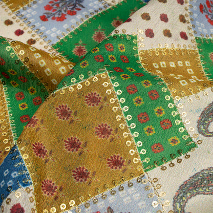 Exclusive Vintage Paisley Position Print On Sequins Embroidery Chinnon Chiffon Fabric