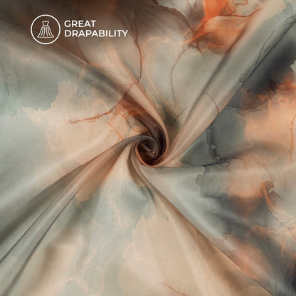 Grey And Brown Marble Printed Organza Satin Fabric