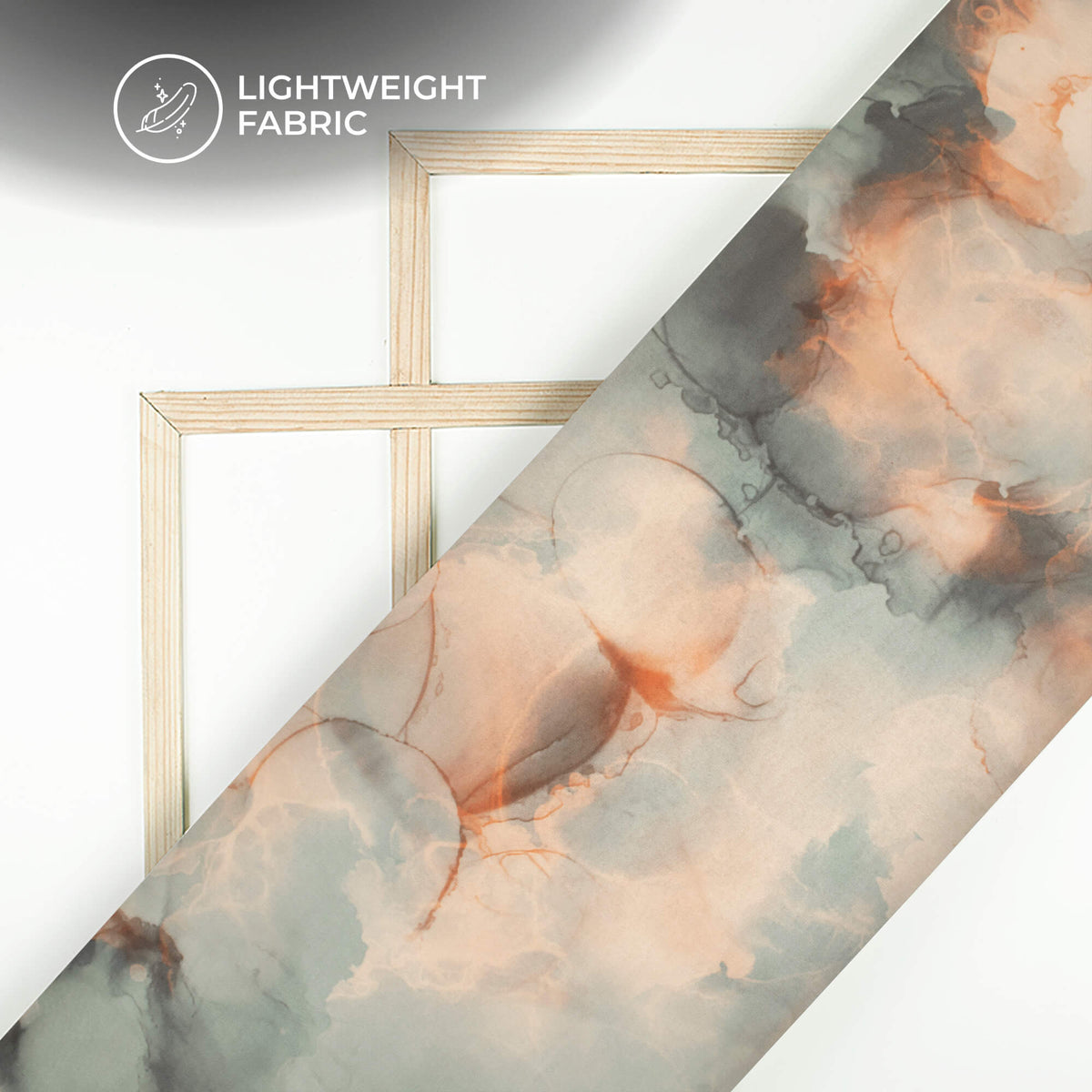 Grey And Brown Marble Printed Organza Satin Fabric