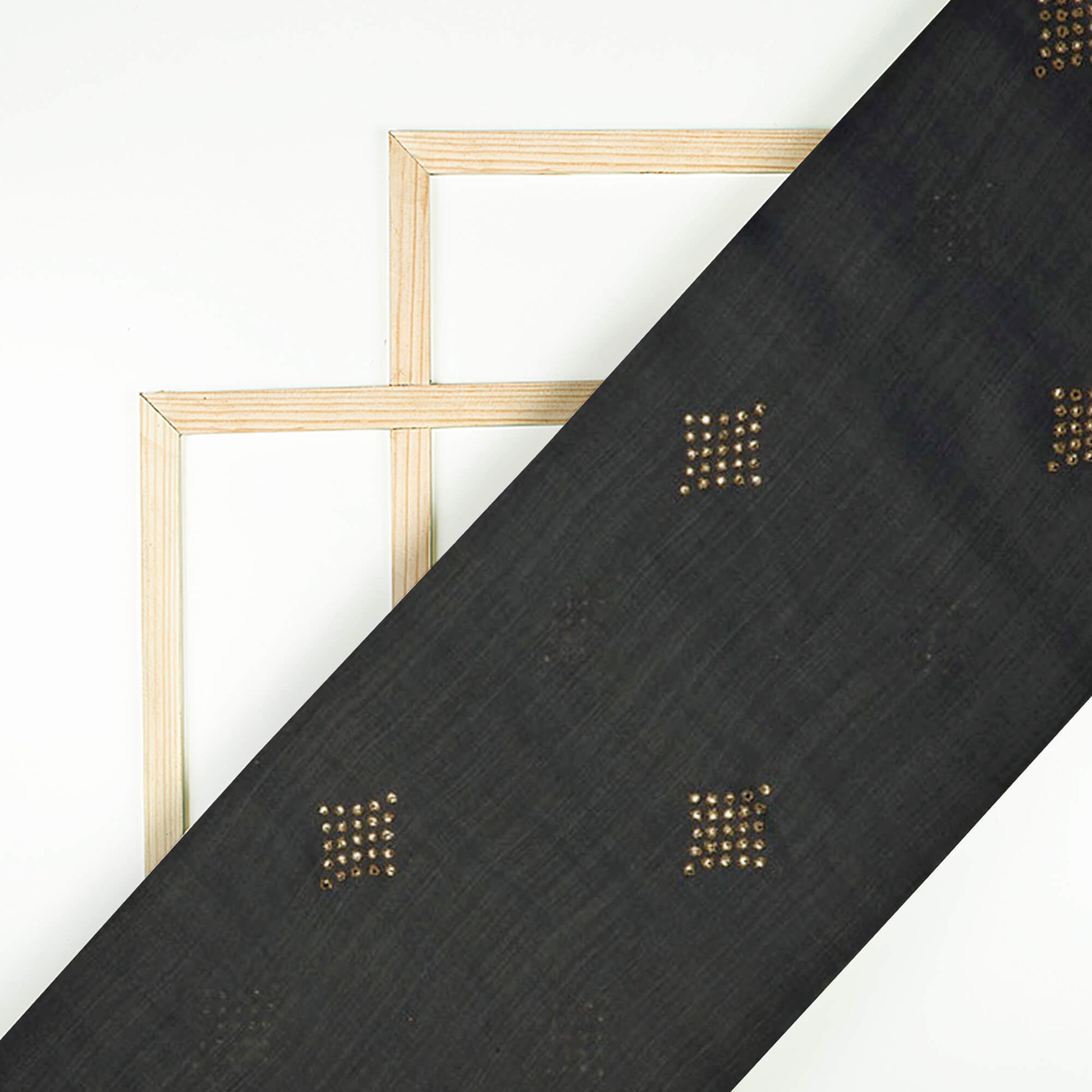 Black Geometric Pattern Premium Mukkaish Work Modal Satin Fabric - Fabcurate