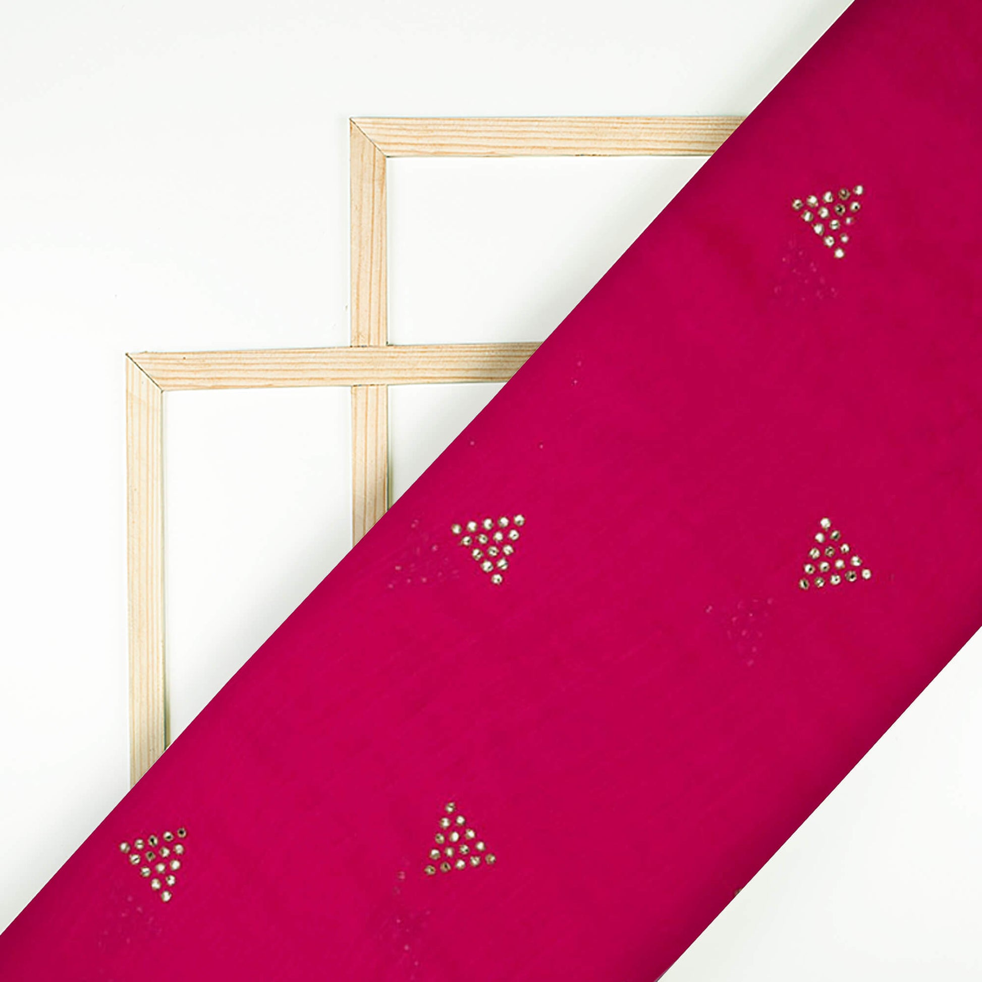 Dark Pink Geometric Pattern Premium Mukkaish Work Modal Satin Fabric - Fabcurate