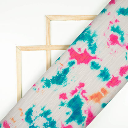 Oat Beige And Hot Pink Tye And Dye Pattern Digital Print BSY Crepe Pleated Fabric