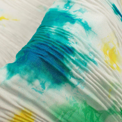 Oat Beige And Yellow Tye And Dye Pattern Digital Print BSY Crepe Pleated Fabric