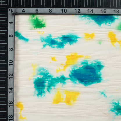 Oat Beige And Yellow Tye And Dye Pattern Digital Print BSY Crepe Pleated Fabric