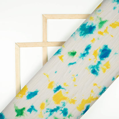 Oat Beige And Yellow Tye And Dye Pattern Digital Print BSY Crepe Pleated Fabric