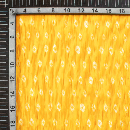 Honey Yellow And White Bandhanii Pattern Digital Print Georgette Pleated Fabric