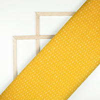 Honey Yellow And White Bandhanii Pattern Digital Print Georgette Pleated Fabric