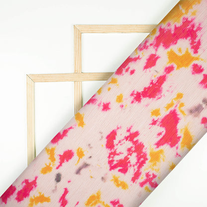 Oat Beige And Fuchsia Tye And Dye Pattern Digital Print Georgette Pleated Fabric