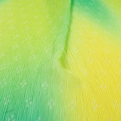Sea Green And Lime Green Ombre Pattern Digital Print Georgette Pleated Fabric