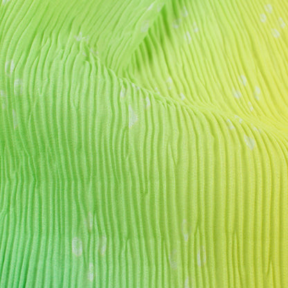 Sea Green And Lime Green Ombre Pattern Digital Print Georgette Pleated Fabric