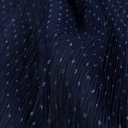 Navy Blue Bandhanii Pattern Digital Print Georgette Pleated Fabric