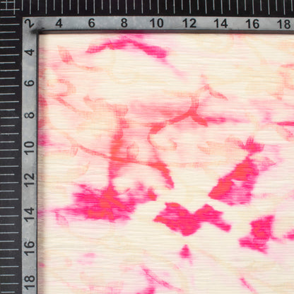 Deep Pink And Beige Tye And Dye Pattern Digital Print BSY Crepe Pleated Fabric