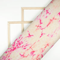 Deep Pink And Beige Tye And Dye Pattern Digital Print BSY Crepe Pleated Fabric