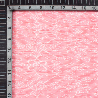 Baby Pink And White Bandhanii Pattern Digital Print BSY Crepe Pleated Fabric
