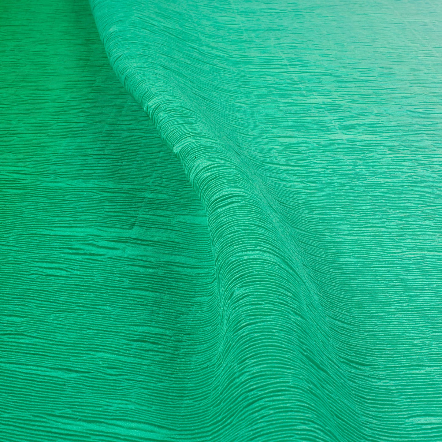 Green And Pale Blue Ombre Pattern Digital Print Crepe Satin Pleated Fabric