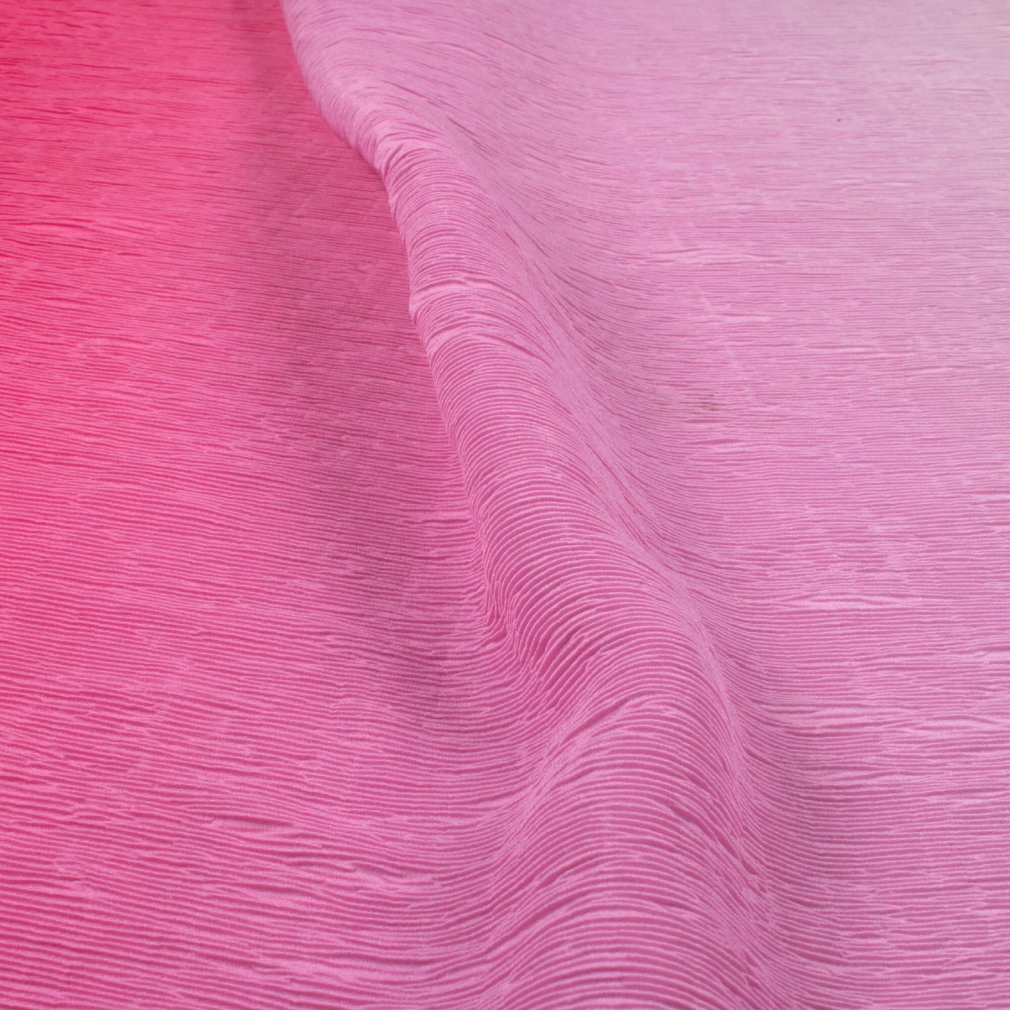 Pink Ombre Pattern Digital Print Crepe Satin Pleated Fabric
