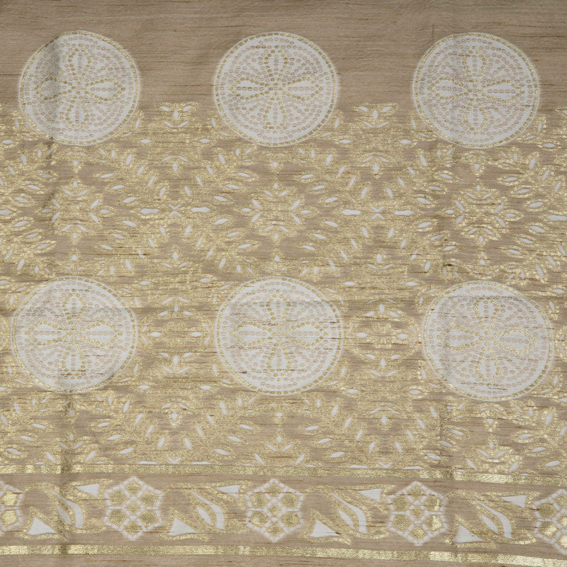 Beige Geometric Pattern Jari Jacquard Art Tussar Silk Unstiched Top