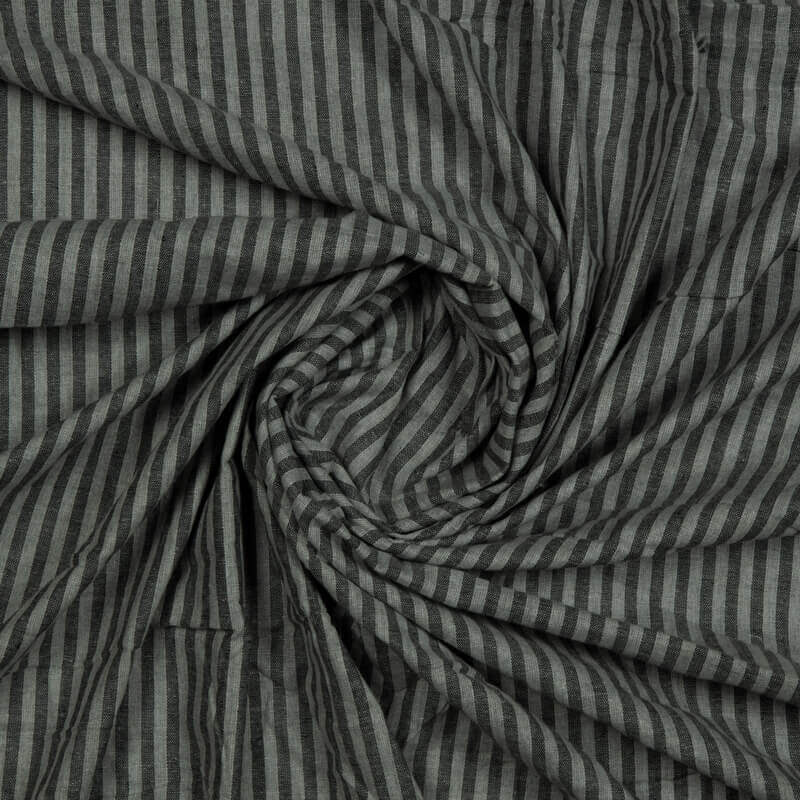 Black And Grey Stripes Pattern Yarn Dyed Cotton Fabric - Fabcurate
