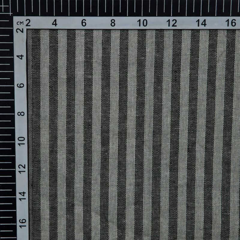Black And Grey Stripes Pattern Yarn Dyed Cotton Fabric - Fabcurate
