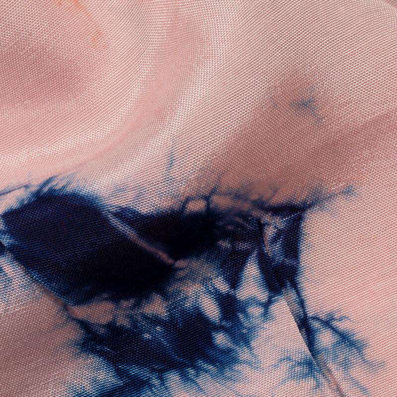 Premium Orange And Blue Hand Tie & Dye Handblock Cotton Silk Fabric - Fabcurate