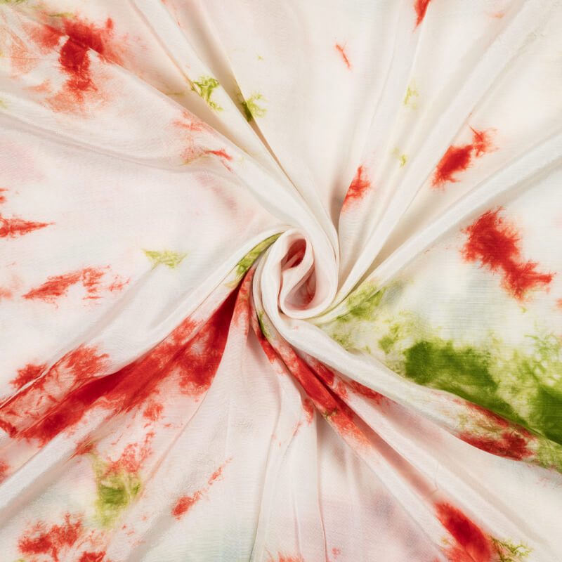 Premium White And Red Hand Tie & Dye Cotton Silk Fabric - Fabcurate