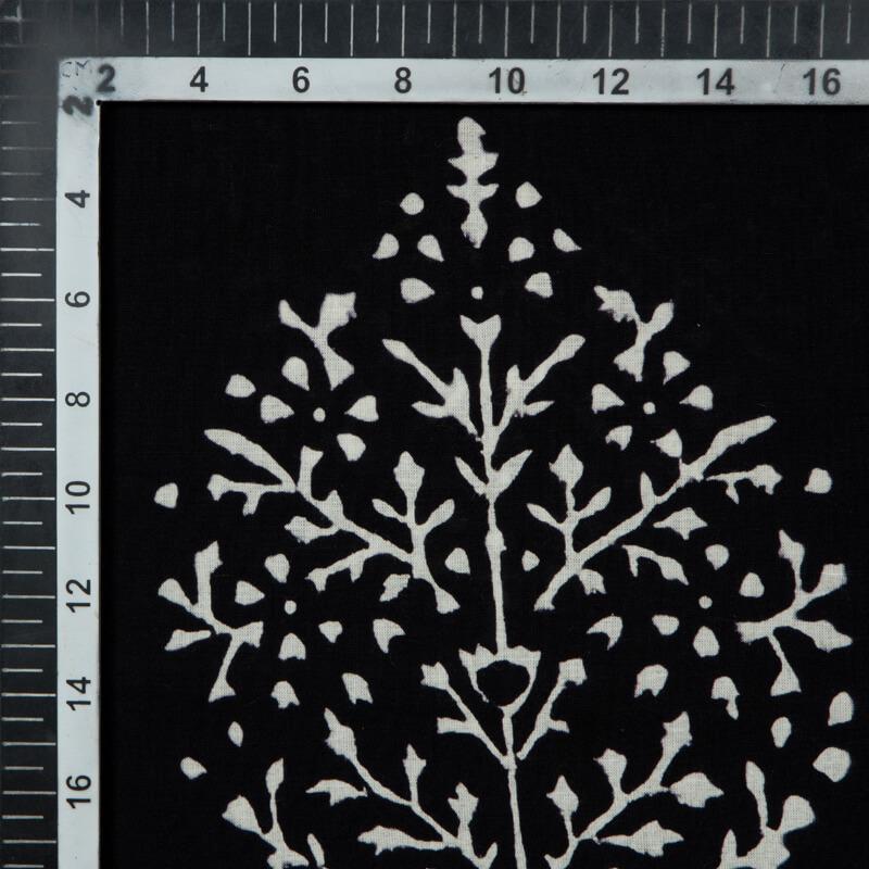 Black Monochrome Ethnic Pattern Handblock Cotton Fabric