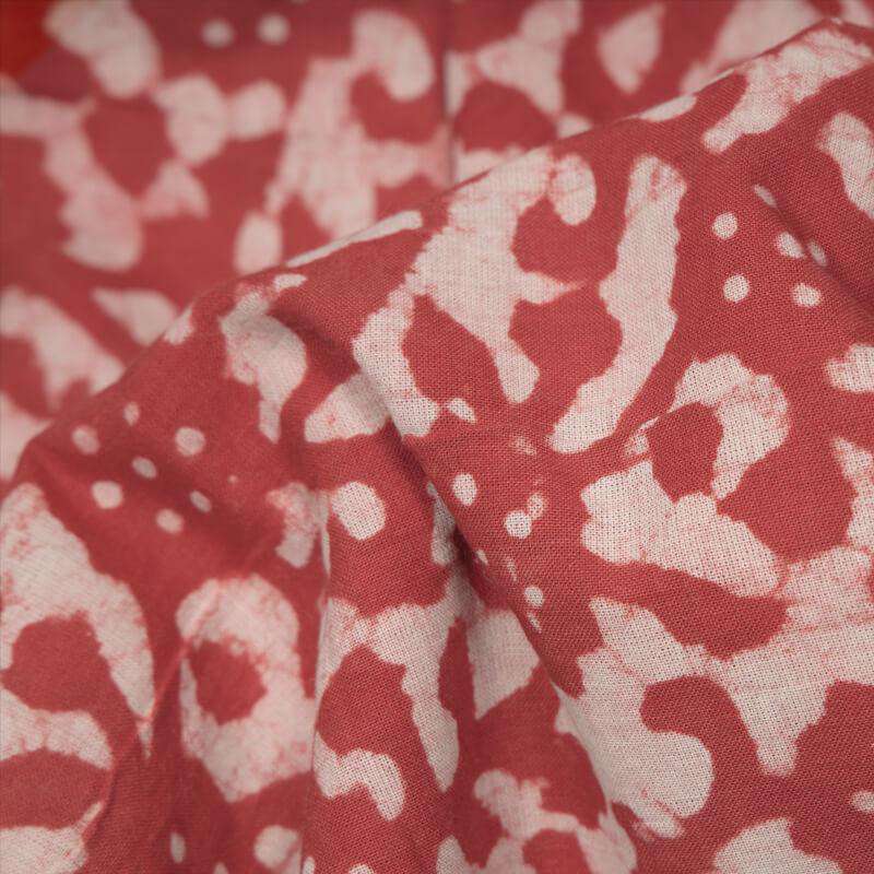 Red Dabu Abstrcat Pattern Handblock Cotton Fabric - Fabcurate
