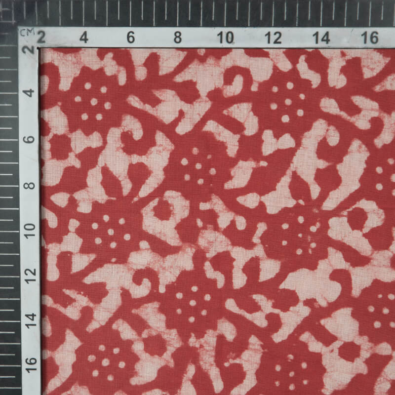 Red Dabu Abstrcat Pattern Handblock Cotton Fabric - Fabcurate