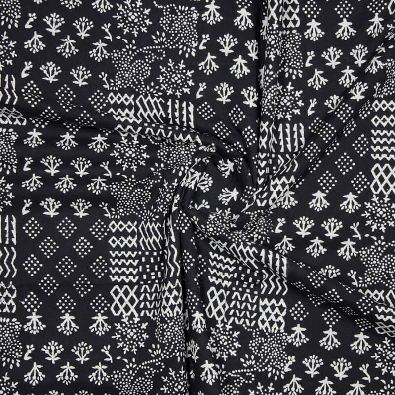 Monochrome Quirky Pattern Handblock Cotton Fabric