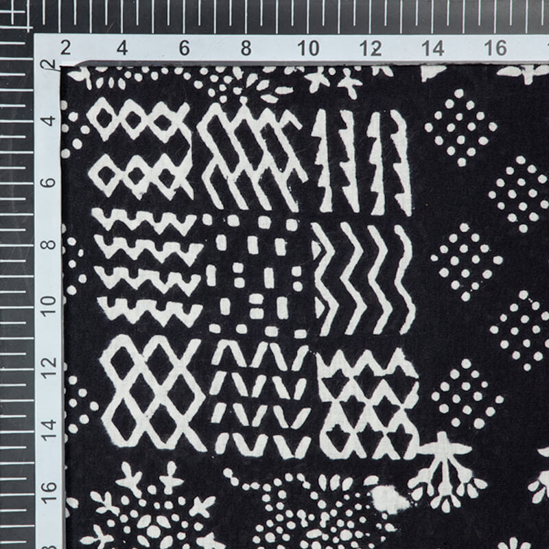 Monochrome Quirky Pattern Handblock Cotton Fabric